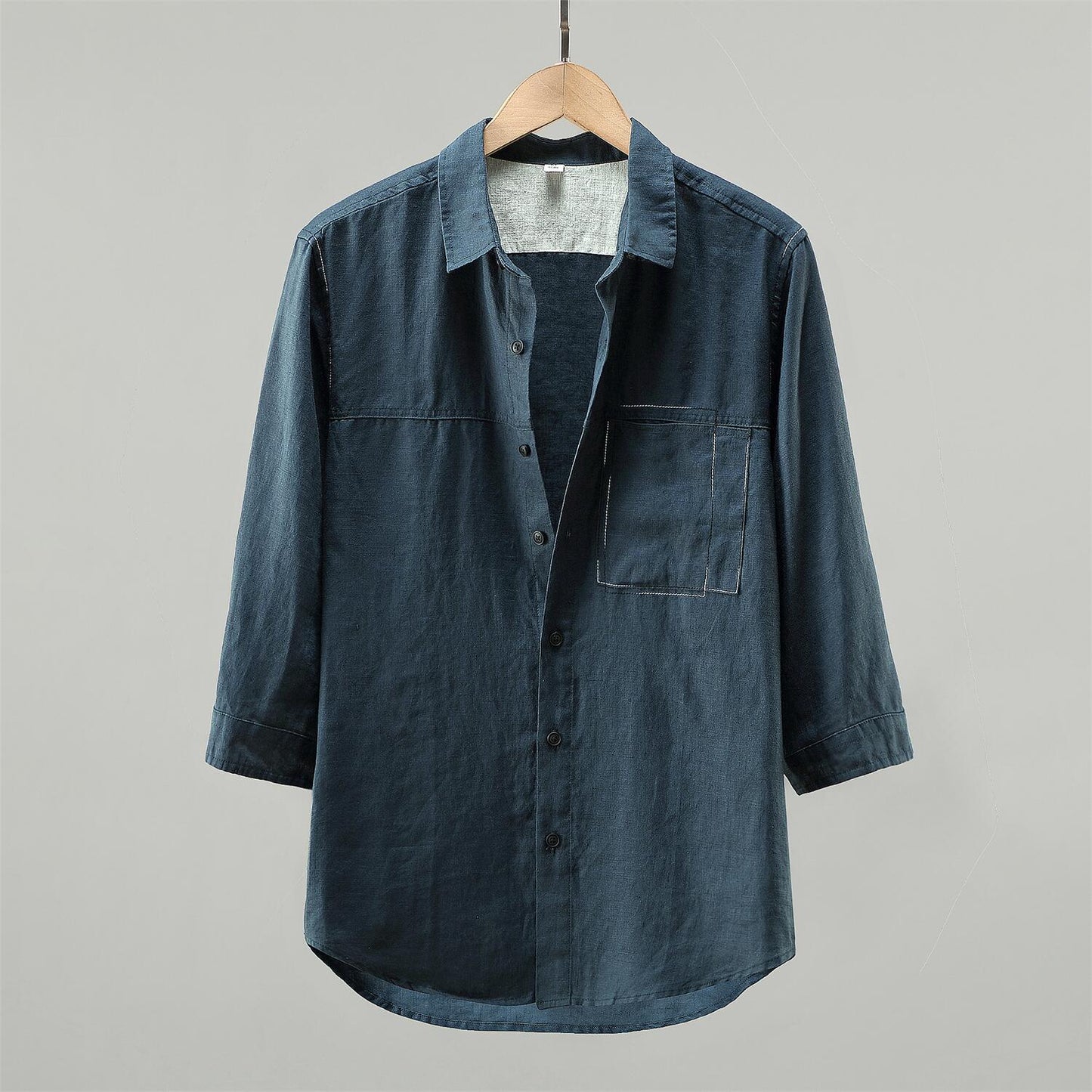 Linen 3/4 Sleeve Shirt - Loose Fit, Pockets