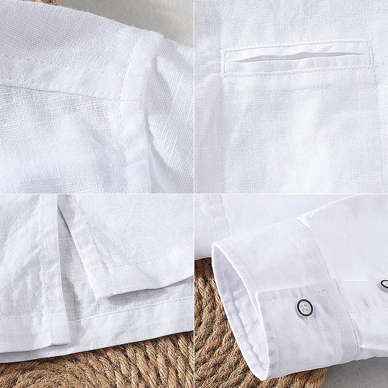 Cotton Linen Stand Collar Long Sleeve Shirt