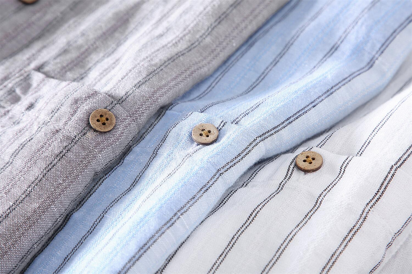 Striped Stand Collar Cotton Linen Shirt