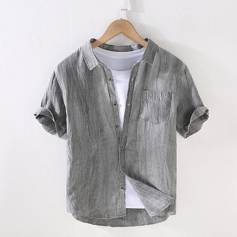 Vintage Linen Short Sleeve Shirt - Slim Fit, Lightweight