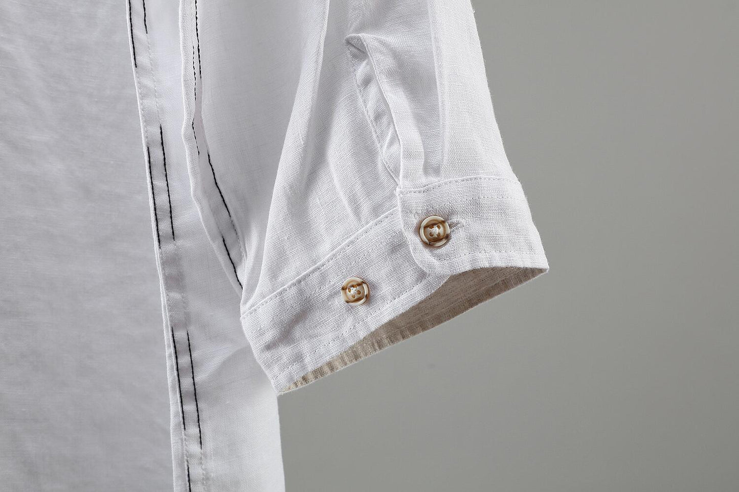 Linen 3/4 Sleeve Shirt - Loose Fit, Pockets